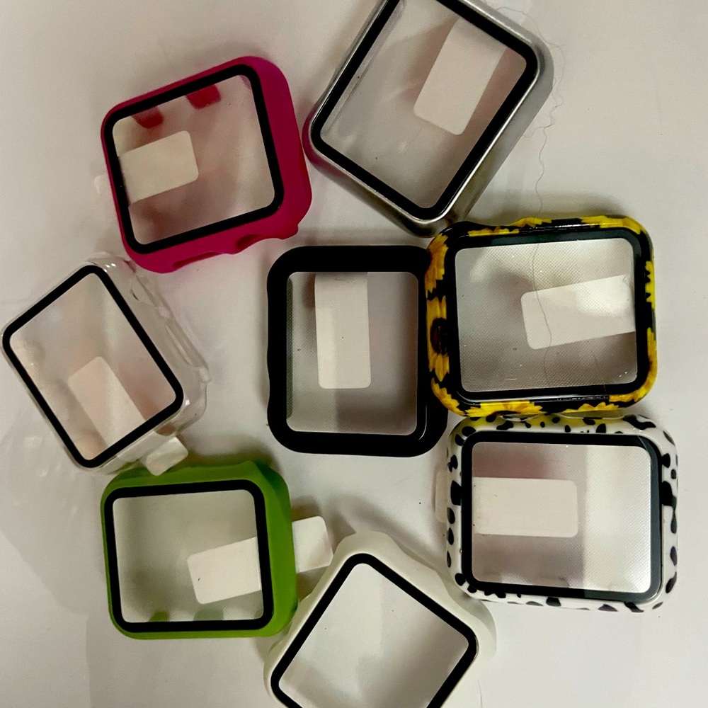 Lot of 8 hard plastic tempered glass bumper guards for Apple Watch fits 38